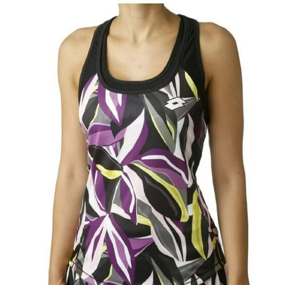 Lotto Tops - Lotto Tank Top Women’s Sz S Purple Black Popflower Print Racerback Athleisure